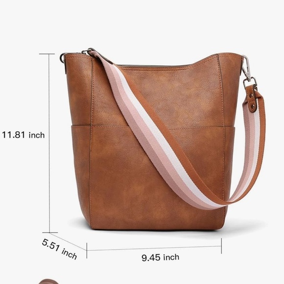 Chic Brown Shoulder Bag with Striped Strap - Picture 5 of 6